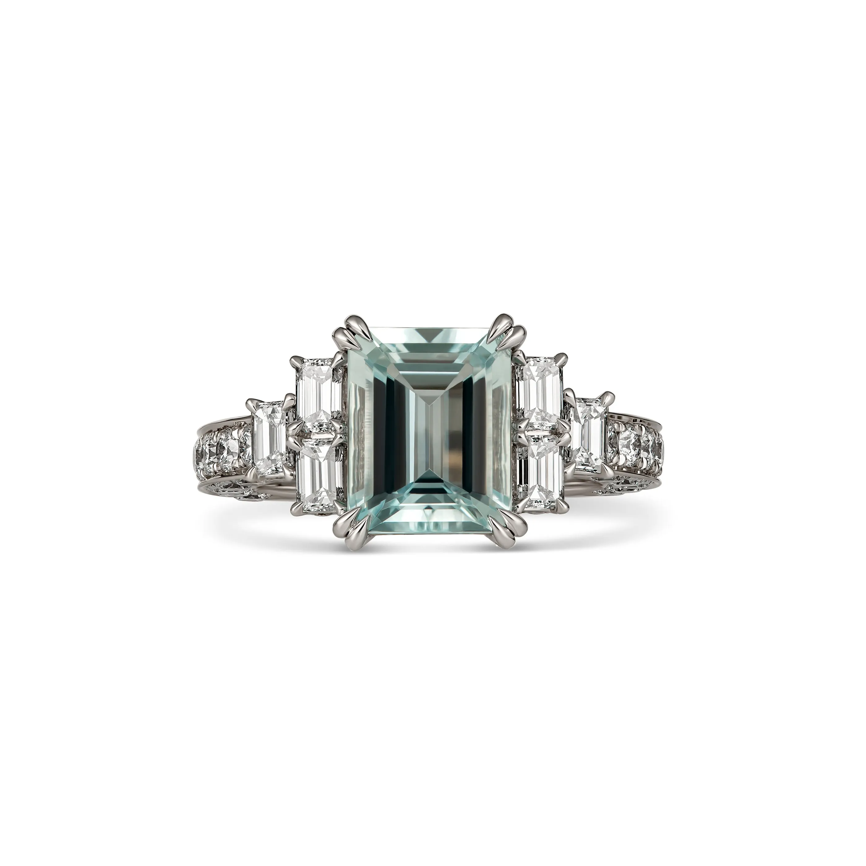 Regal Collection® Aquamarine Emerald Cut Three Stone Diamond Ring | White Gold