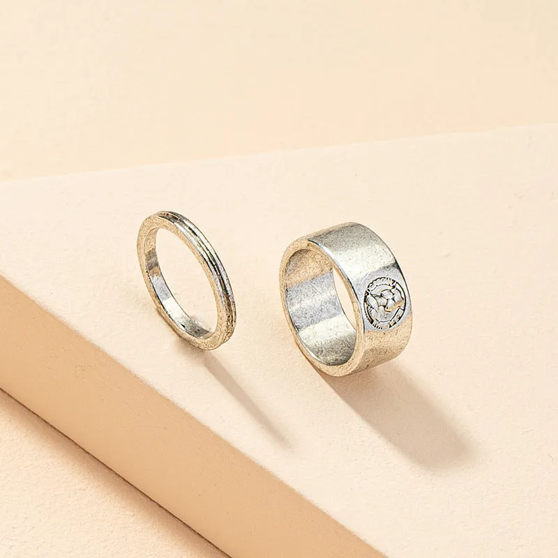 Regal Metal Textured Ring Set with Cross Border Charm