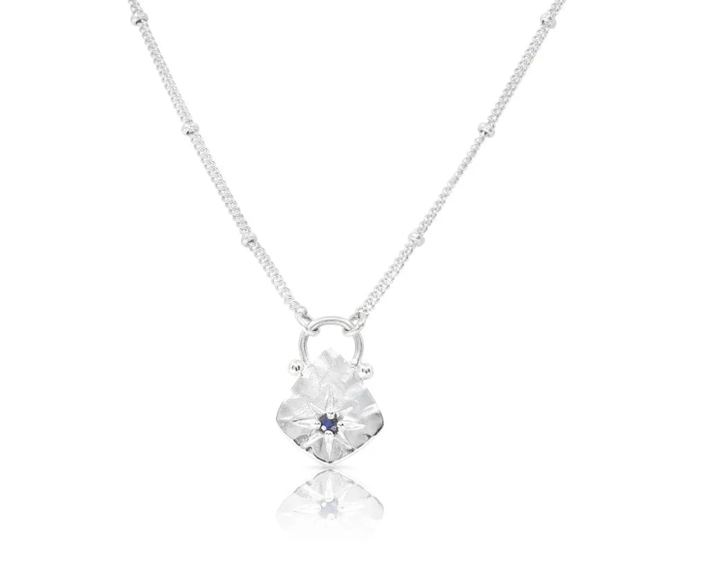 Sapphire Star Hammered Necklace Silver