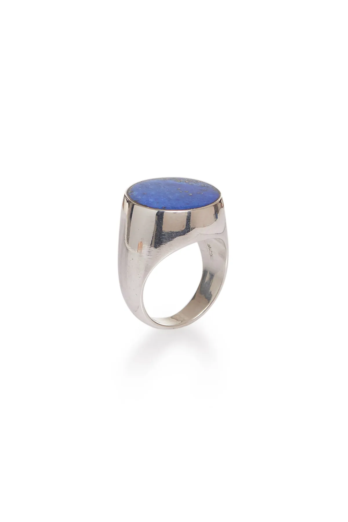 Signet Ring in Sterling Silver & Lapis Stone with Blue Sapphire