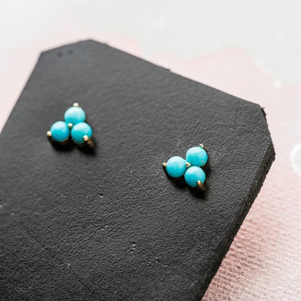 Turquoise Trio Cluster Stud Earrings in 14k Gold