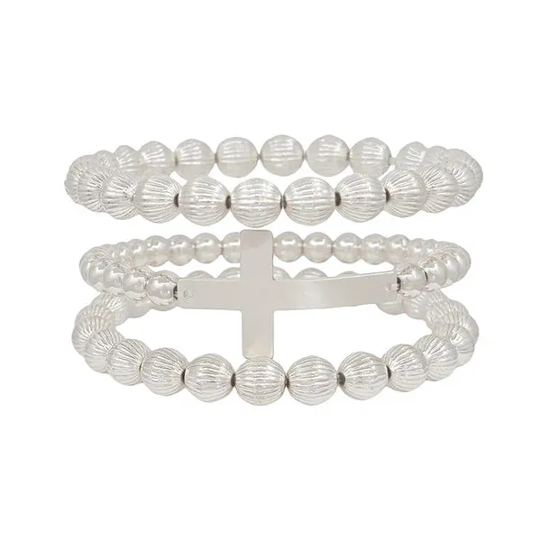 Water Resistant Beaded and Cross Set of 3 Bracelets