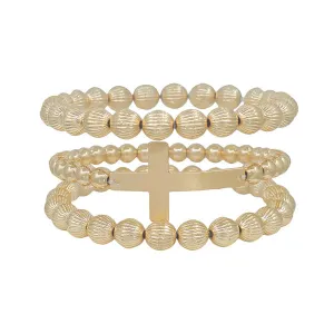 Water Resistant Beaded and Cross Set of 3 Bracelets
