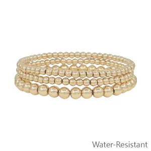 Water Resistant Graduated Beaded Set of 3 Stretch Bracelets