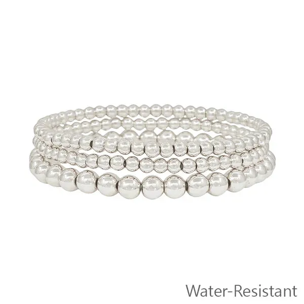Water Resistant Graduated Beaded Set of 3 Stretch Bracelets